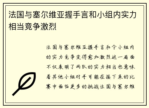法国与塞尔维亚握手言和小组内实力相当竞争激烈