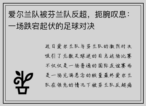 爱尔兰队被芬兰队反超，扼腕叹息：一场跌宕起伏的足球对决